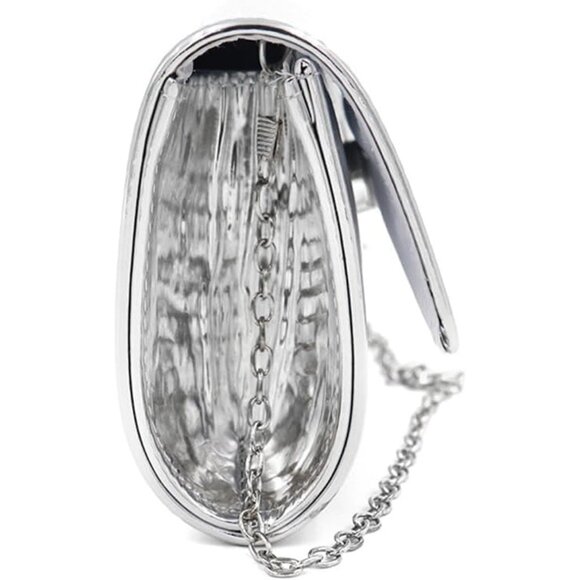 Silver Metallic Small Clutch Bag with Detachable Chain for Evening - Picture 5 of 6